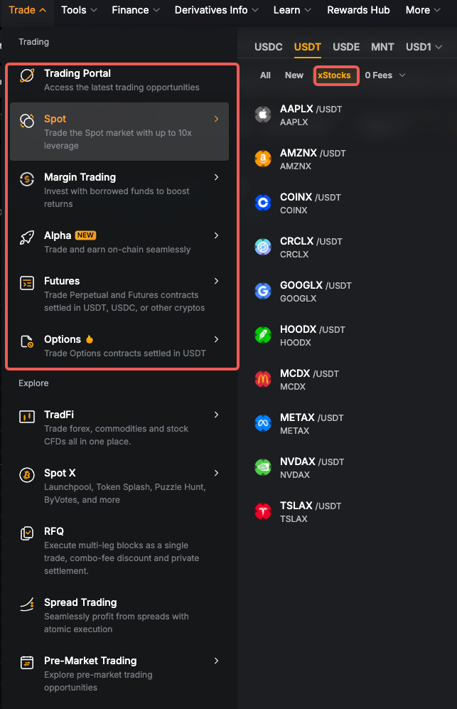 Bybit Trading Menu