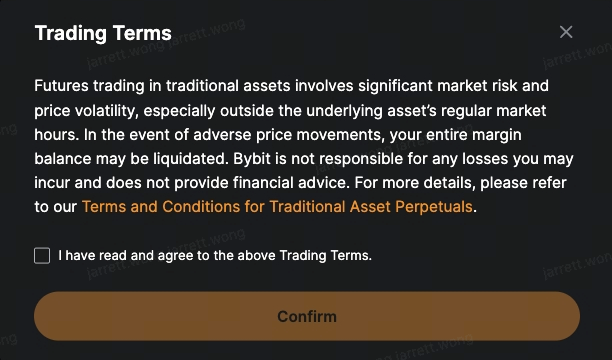 Trading Terms Agreement Pop-up